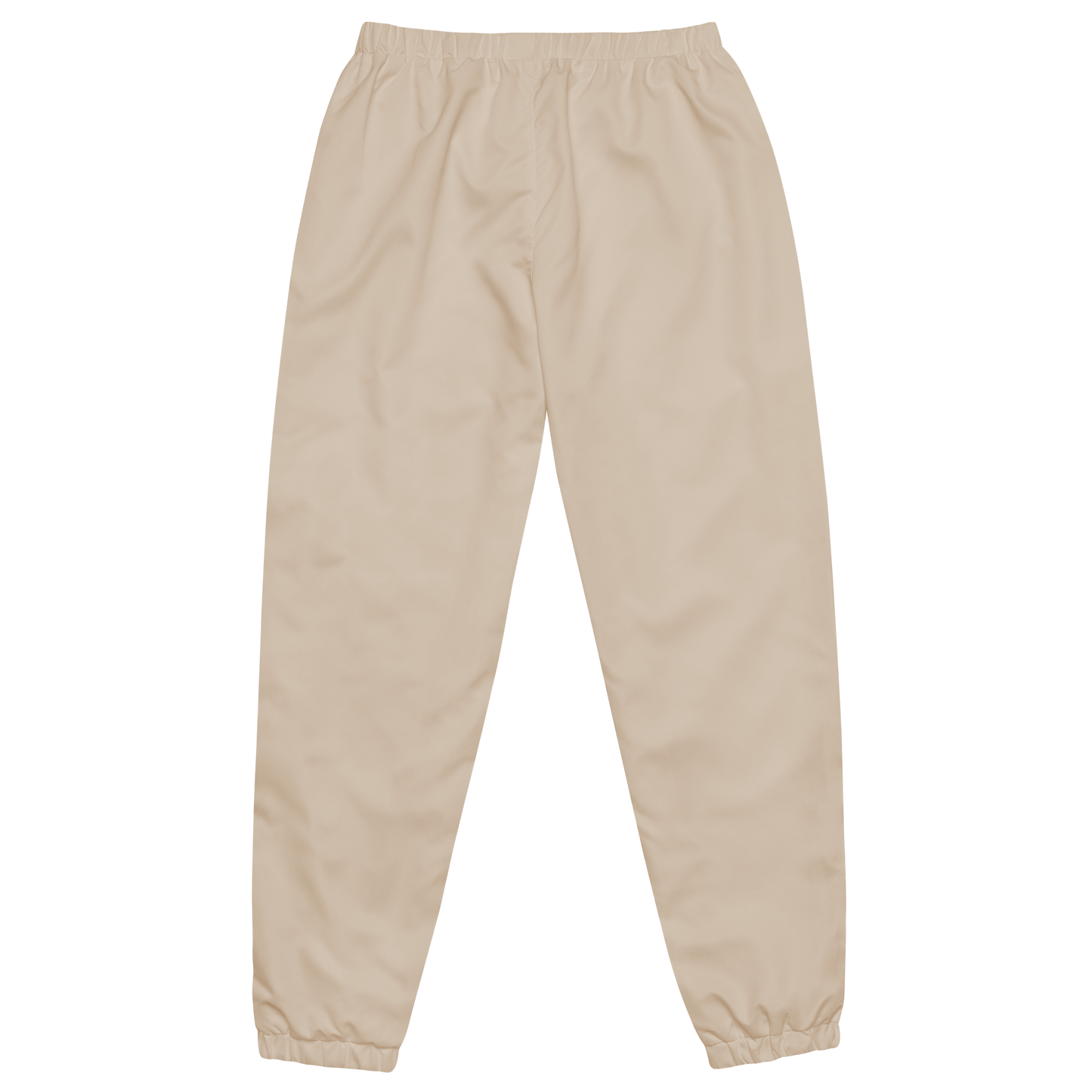 The back of our tan Full Sploosh sweatpants. These pants feature an elastic waistband and hemmed cuffs. They are made with a soft, heavy blend material and have a relaxed fit.