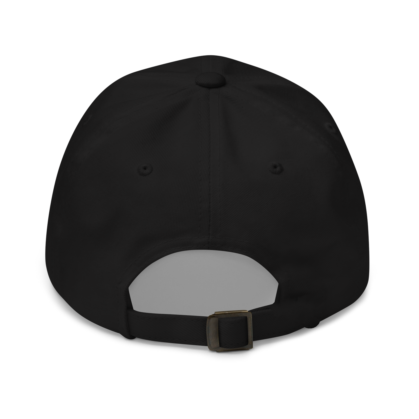 The back of our Full Sploosh dad hat in black. This baseball cap is unstructured for a more relaxed fit.