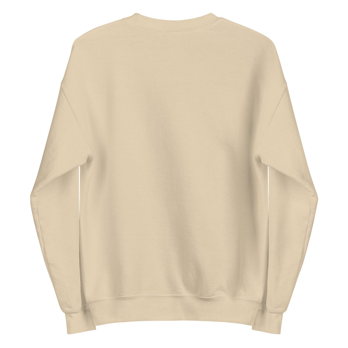 The back of our tan Full Sploosh crew neck. This sweatshirt features soft, heavyweight material for a more relaxed fit.