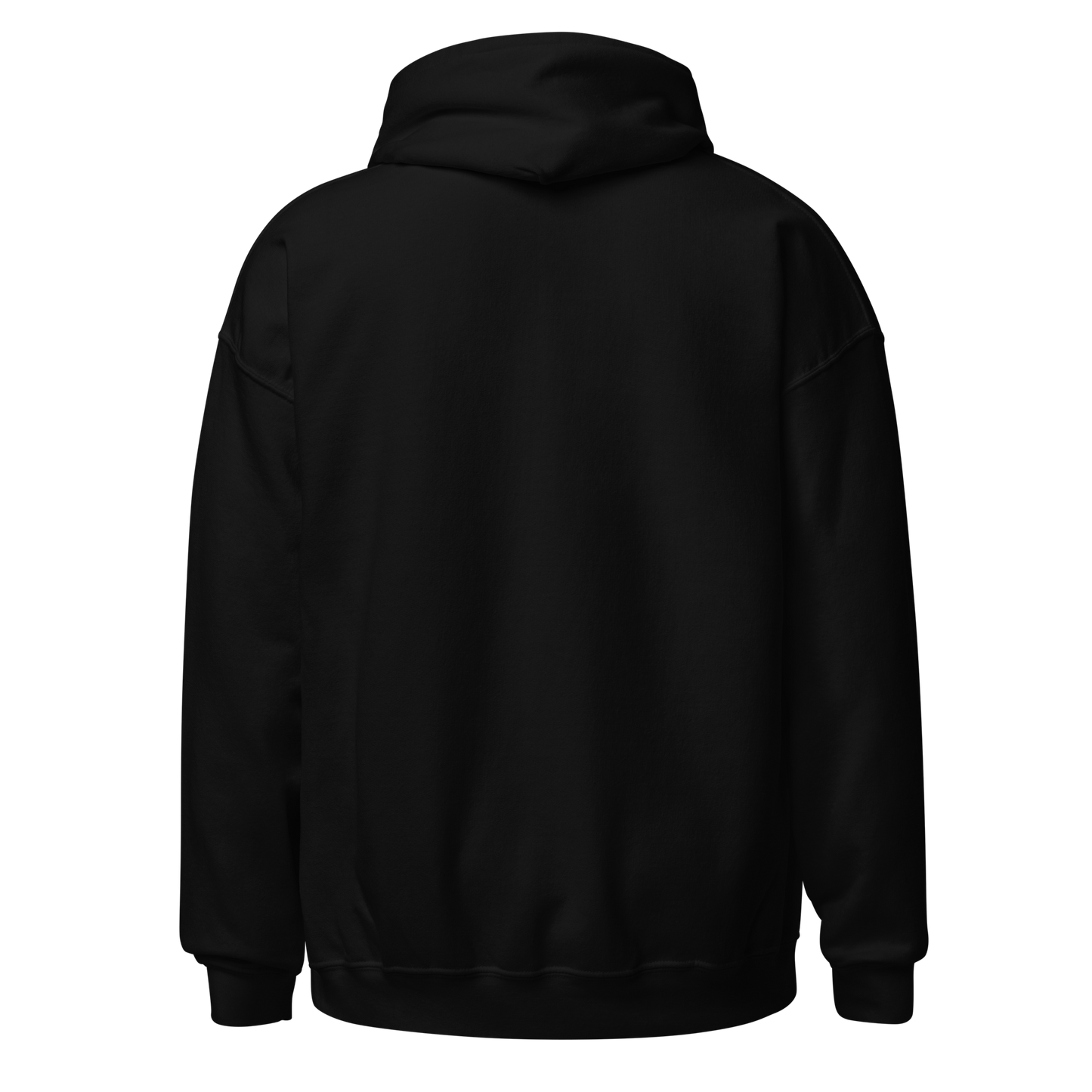The back of our black Full Sploosh hoodie. This hoodie features soft, heavyweight material for a more relaxed fit.