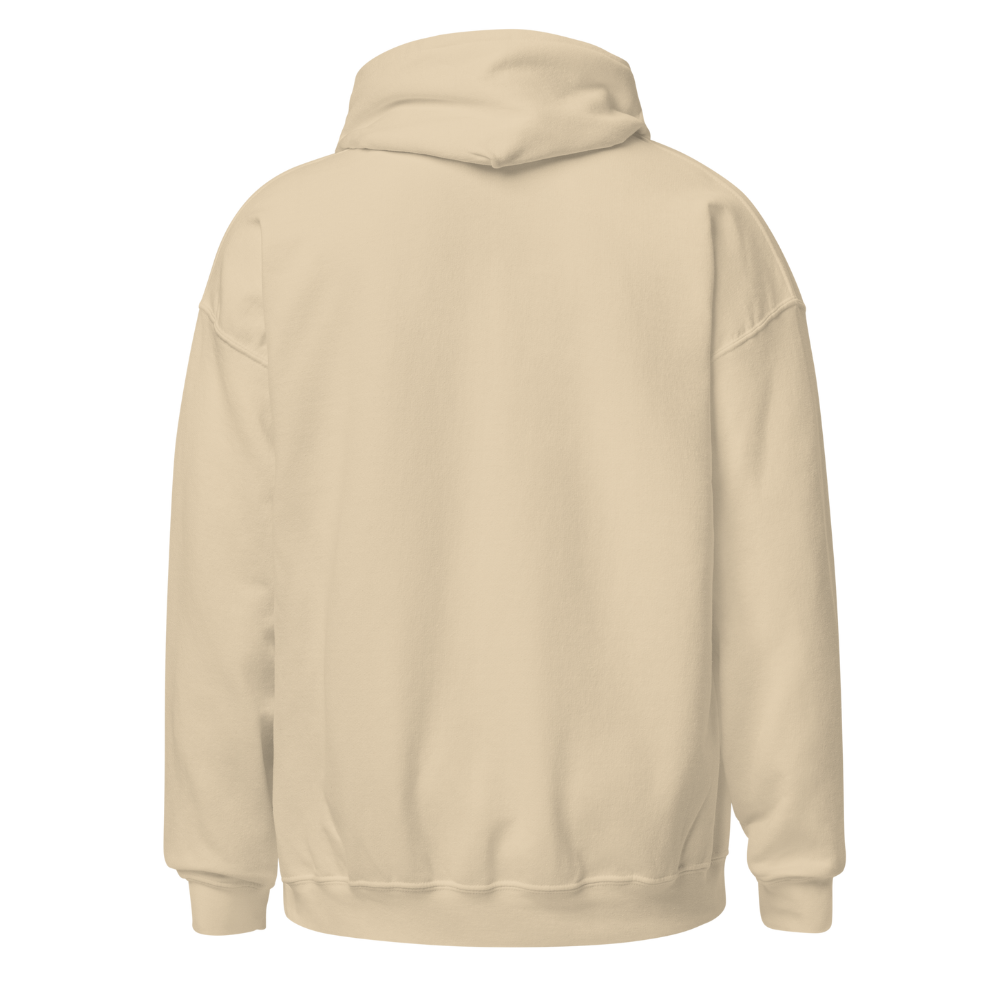 The back of our tan Full Sploosh hoodie. This hoodie features soft, heavyweight material for a more relaxed fit.