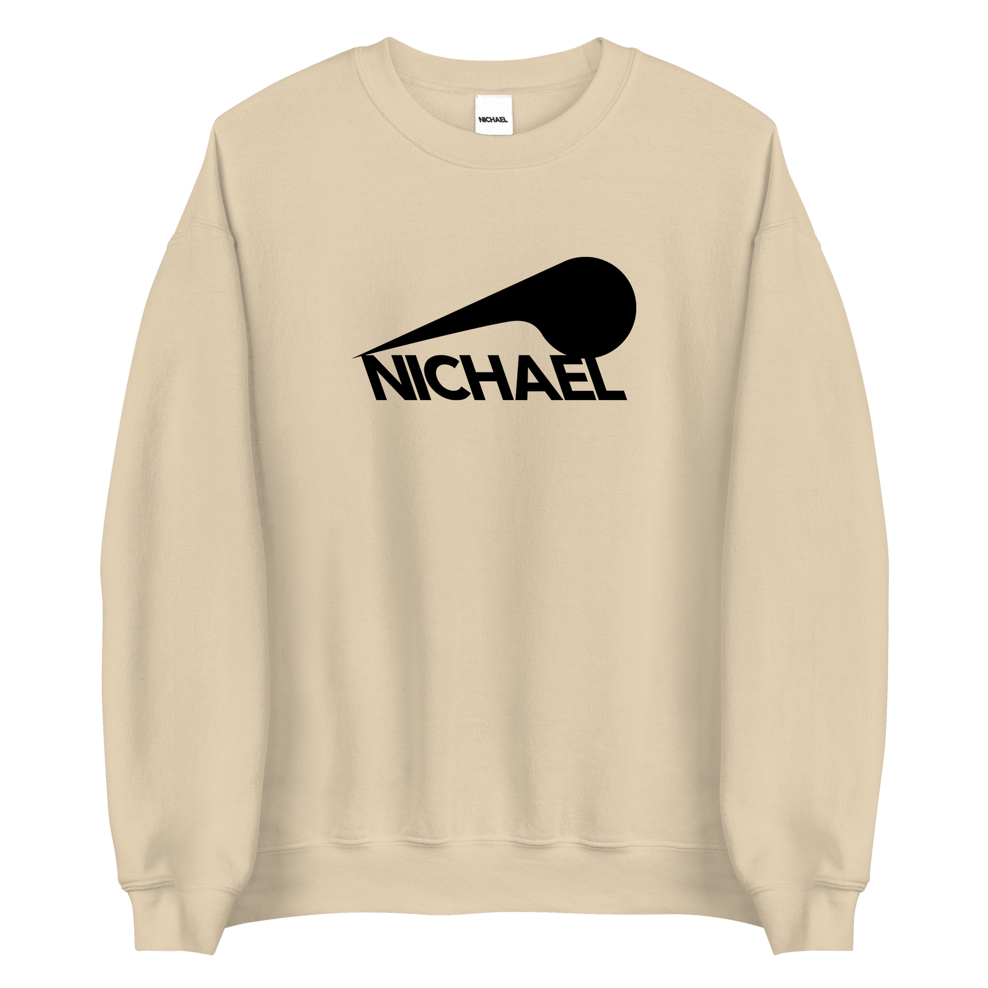 The front of our tan Full Sploosh crew neck sporting a full sploosh logo in black. This sweatshirt features soft, heavyweight material for a more relaxed fit.